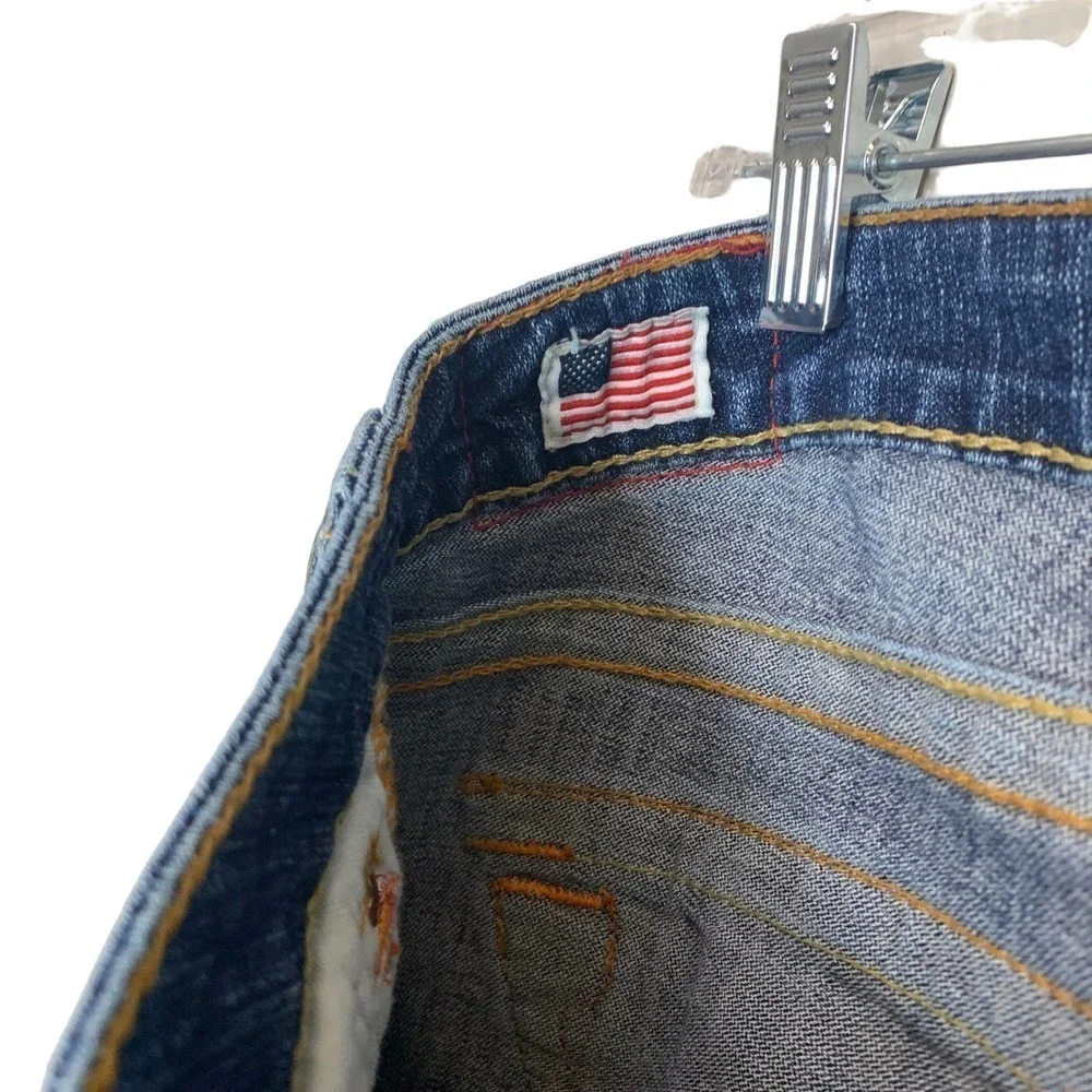 True Religion Mens Bootcut Jeans Medium Wash Distressed Made in USA Blue Size 32